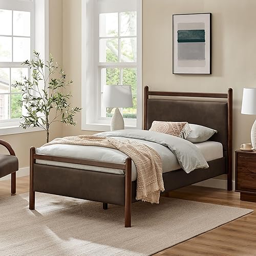 Ginny Twin Platform Bed Frame in Wenge Mushroom - Solid