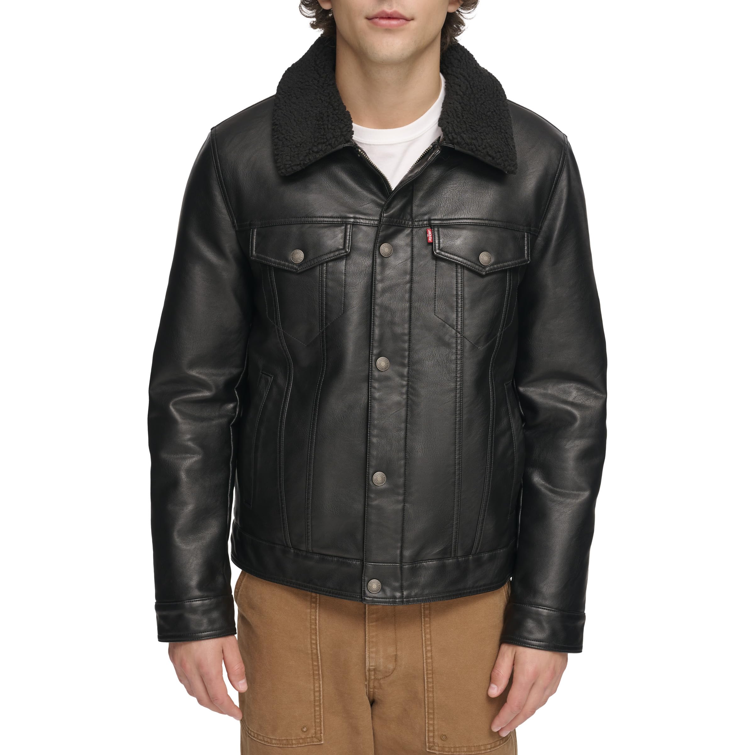 Levi's® Faux Leather Trucker with Sherpa Lined Collar Black SM, Black, S