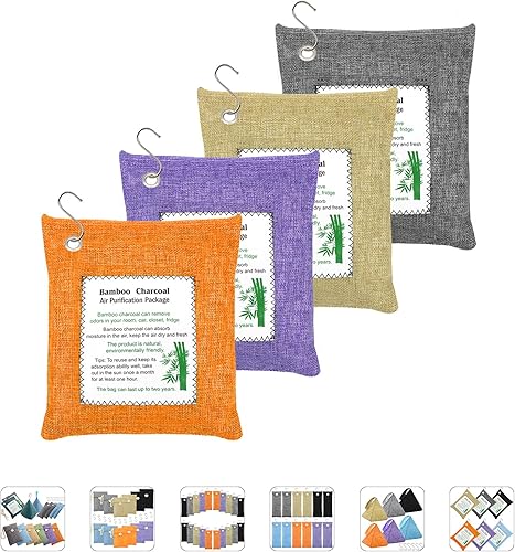 Vista 14 de Bolsas de carbón absorbentes de olores (3 x 7.05 oz) bolsas purificadoras de aire de carbón de bambú activado, bolsas eliminadoras de olores