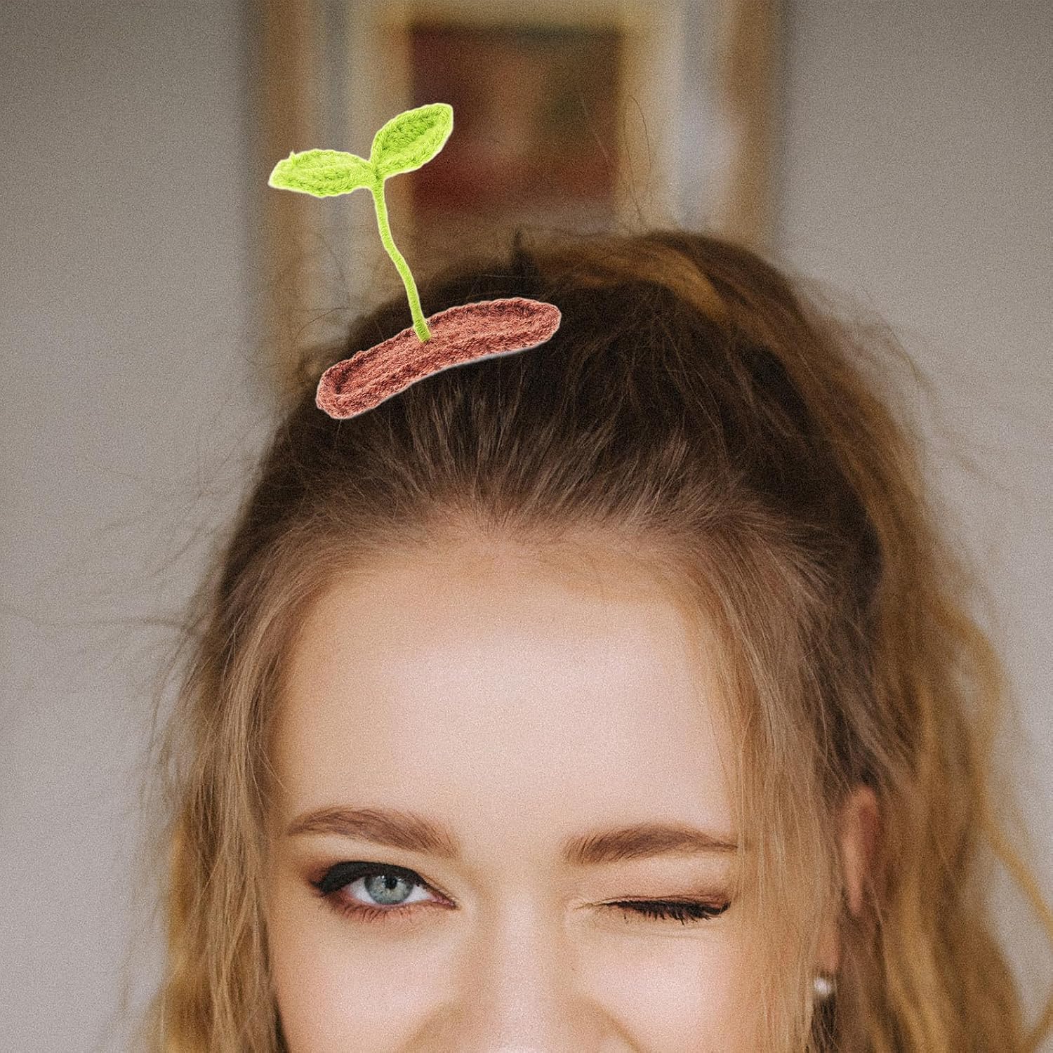 FRCOLOR 4PCS Bean Sprout Hair Clips - Hand-Knitted Woolen Plant Hair Accessories Cute Kawaii Rave Sprout Clips Festival Funny for Teens Women Girls Cosplay, Party & Daily Decor