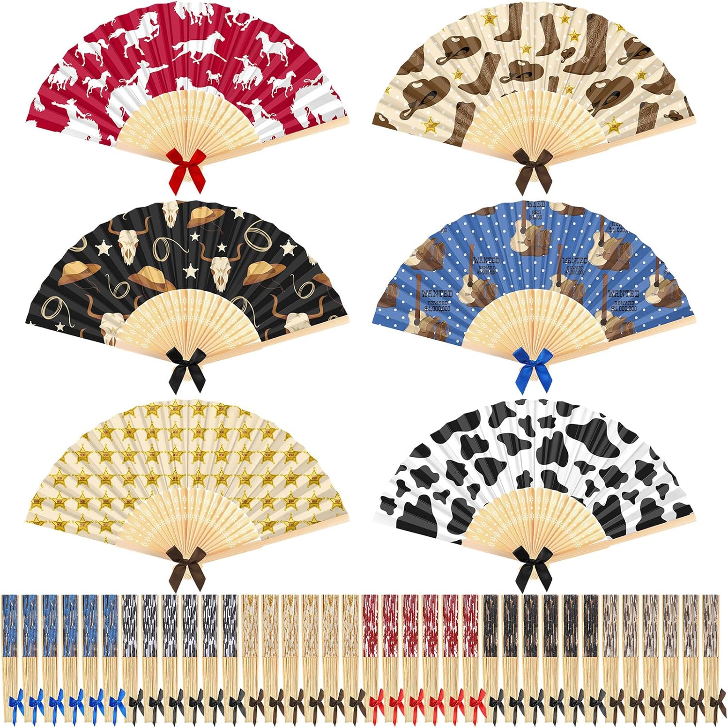Roowest 36 Pcs Cherry Party Favor Hand Fans Cherry and Bow Folding Hand Fan Bulk Coquette Bows Cherries Pattern Collapsible Paper Handheld Fans for Cherries Themed Birthday Wedding Bridal Baby Shower