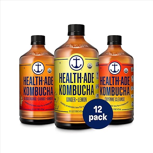 Health-Ade Kombucha Tea - Bebida orgánica té fermentado con probióticos vivos ácidos desintoxicantes apoya la salud intestinal sin OMG vegano sin
