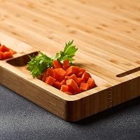 Vista 5 de Tabla de cortar grande de madera de bambú para cocina, tabla de embutidos de queso con 3 compartimentos integrados y ranuras para jugo, bloque