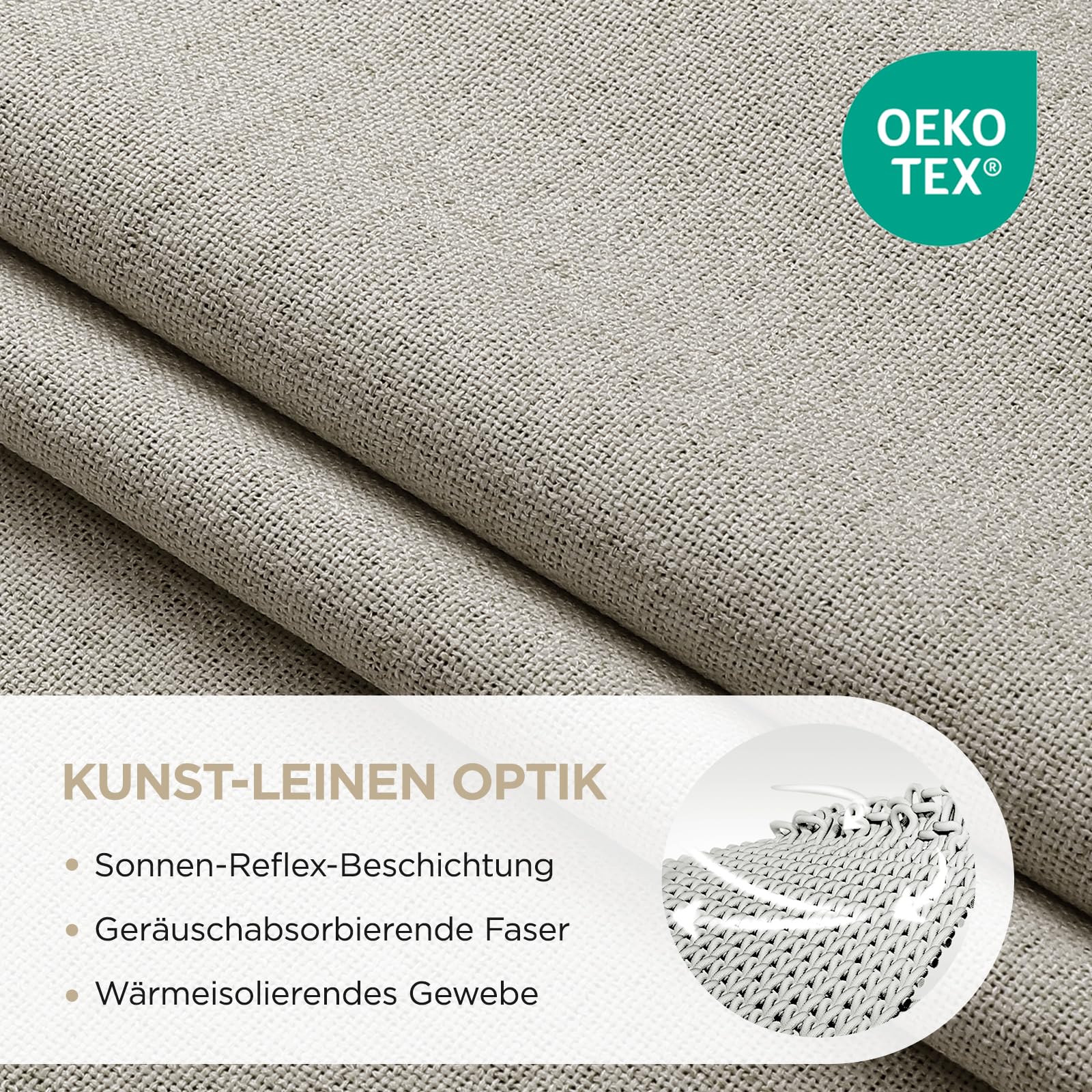 Joydeco 100% Verdunkelungsvorhänge Leinen Gardinen mit Kräuselband 2er Set H183xB132cm Leinen – Bild 8