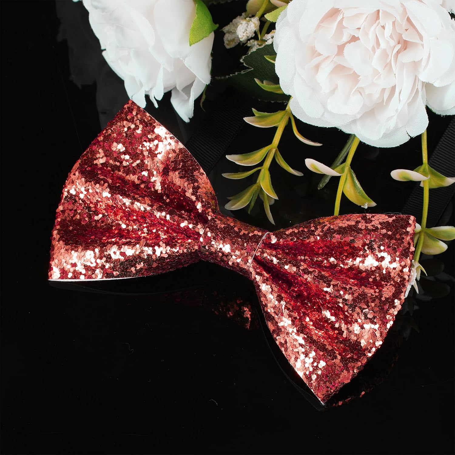 Red Bow Tie for Men, Pre-Tied Adjustable Sequin Red Bowtie Sparkly Bow Tie for Party Banquet Wedding Formal Events