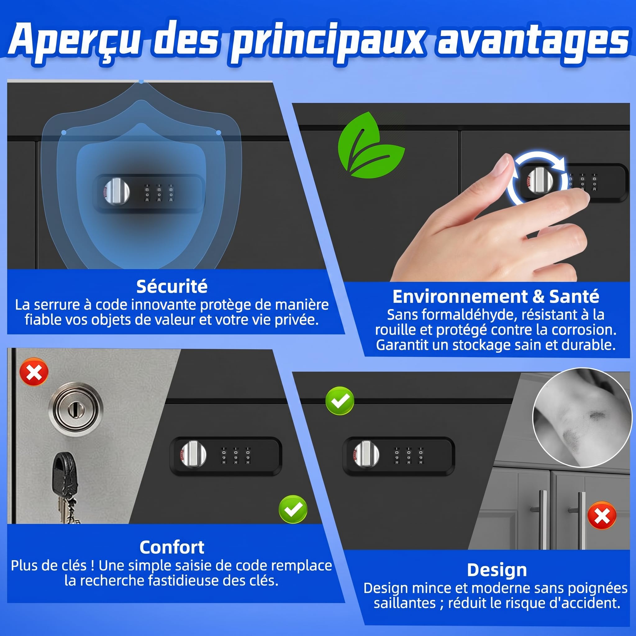 Armoire de Rangement Garage, Armoire Métallique avec Serrure à Combinaison, Cabinet de Stockage en Acier avec Étagères Réglables, Organisateur d'Outils et Maison, 40 x 80 x 180 cm, pour Bureau, Noir