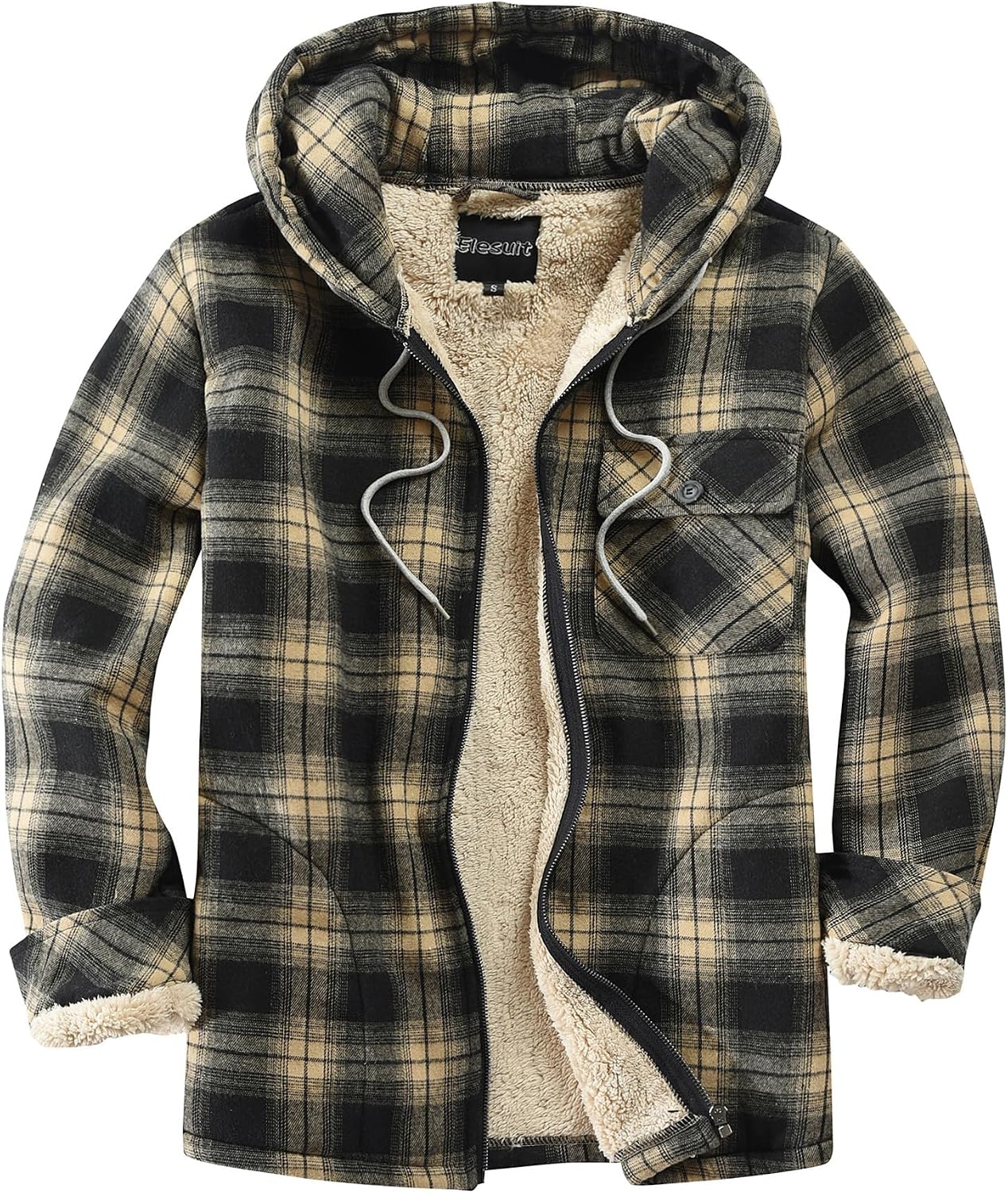 Elesuit Men's Full Zip Fleece Flannel Jacket Shirt Plaid Cotton Hoodie Coat