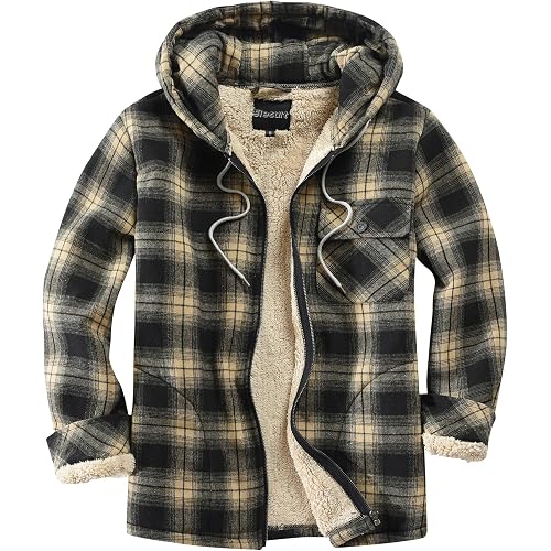 Elesuit Men's Full Zip Fleece Flannel Jacket Shirt Plaid Cotton Hoodie Coat