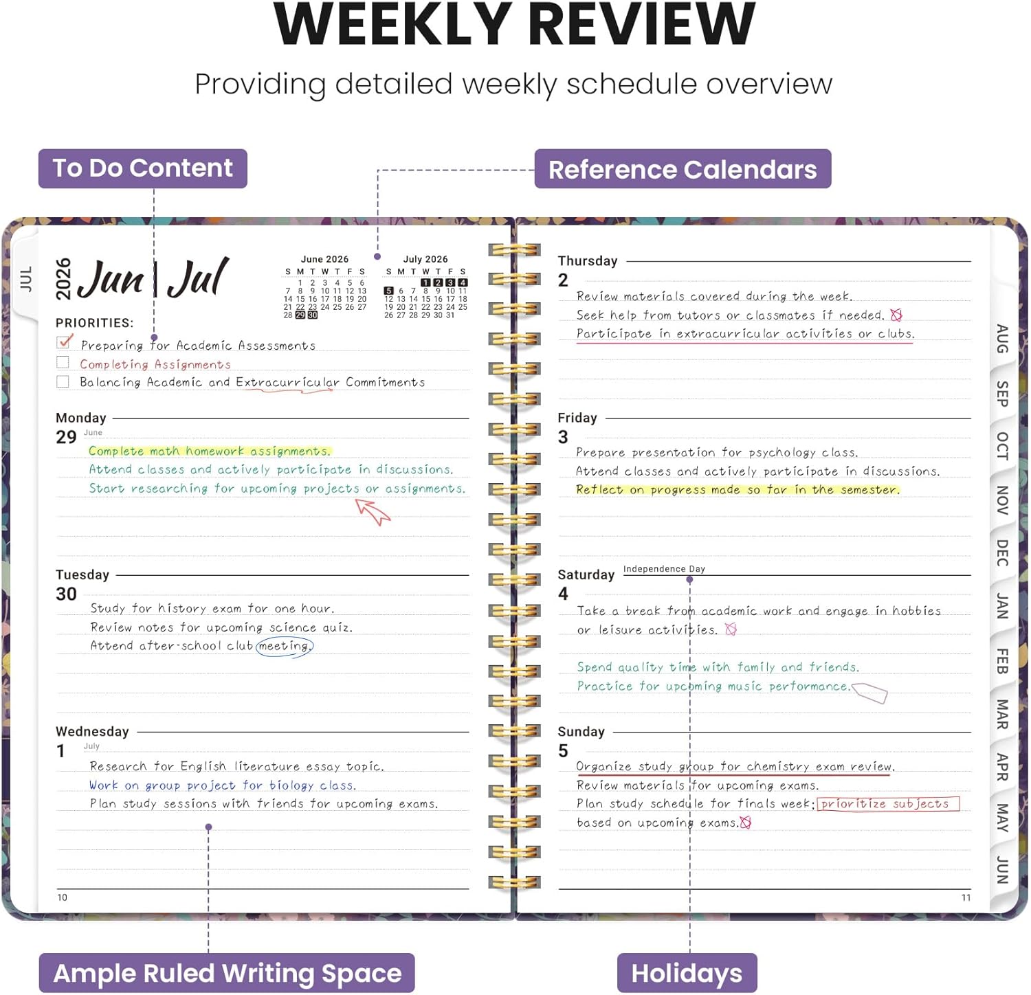 Planner 2026-2027, Monthly and Weekly Academic Planner July 2026 - June 2027, Hardcover Student Teacher Planning Agenda Calendar Book with Tabs, Perfect for Office School Supplies, A4 (8.5" x 11") - Lavendar Floral