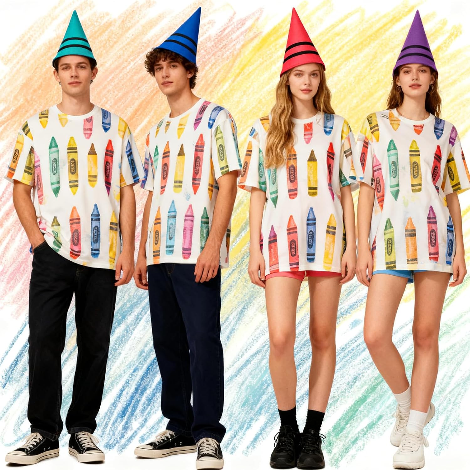 8Pcs Crayon Hats Costume Crayon Gnome Cone Hat for Team Halloween Theme Party Dress Up