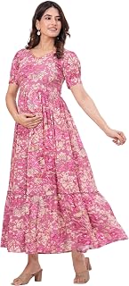 SHYAM KURTI COLLECTION Women's Rayon Maternity Maxi Dress Floral Printed Empire Waist Gown with Half Sleeves Ideal for Pre... Price In India