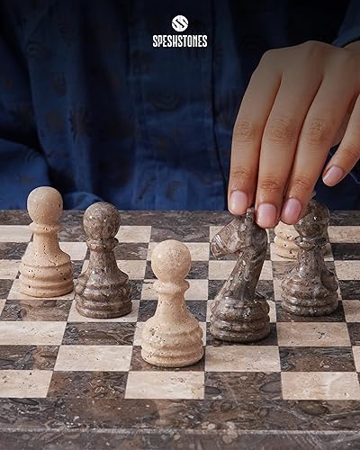 Miniatura 5 de Juego de ajedrez de mármol de 15 pulgadas hecho a mano Oceanic & Travertino Juegos de mesa de lujo para adultos, juego de mesa de ajedrez de mármol