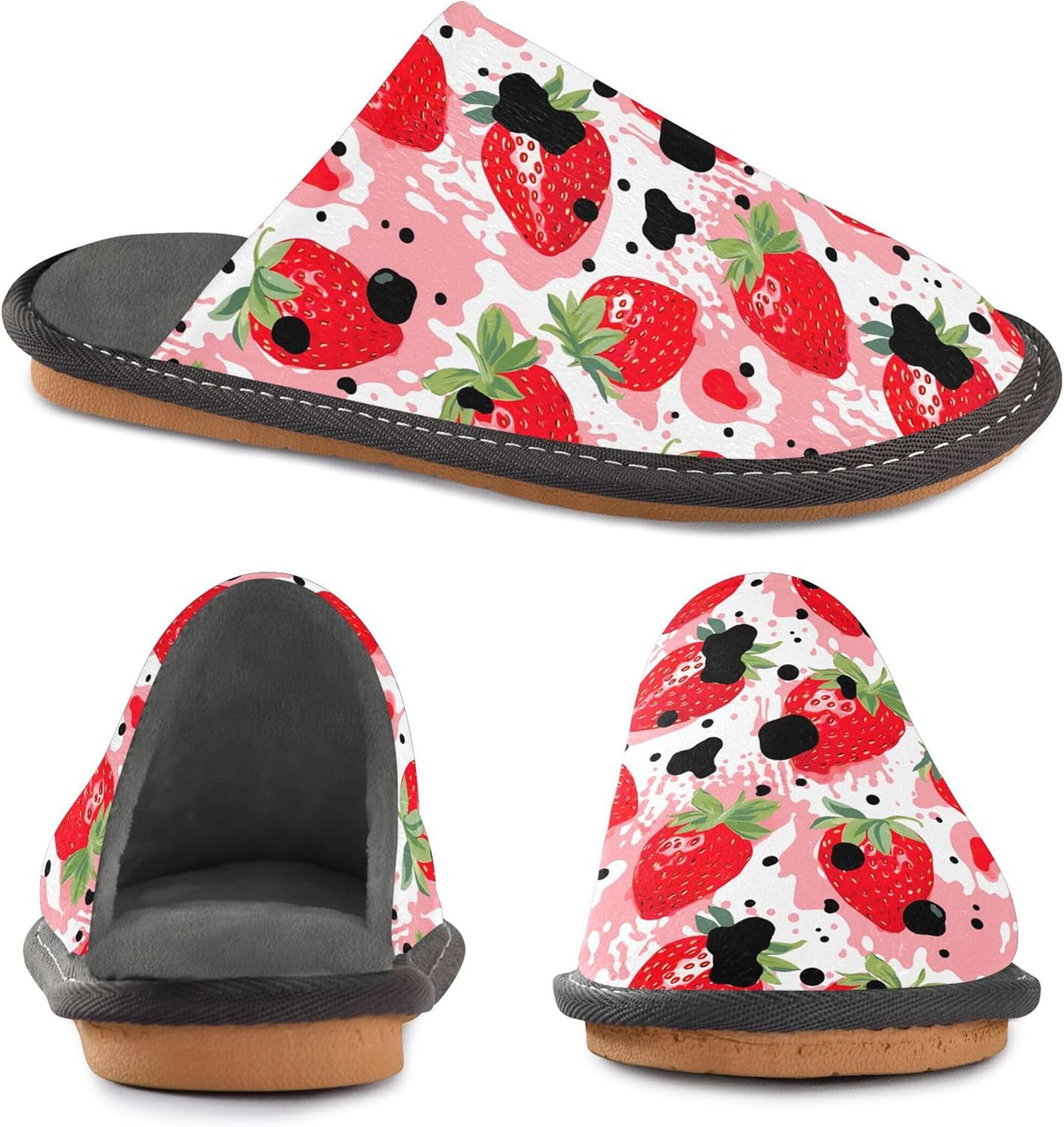 Strawberry Fruit House Slippers – Cozy Fuzzy Slippers for Guests, Washable & Disposable, Perfect for Shoeless Home, Spa & Hotel Use A111068