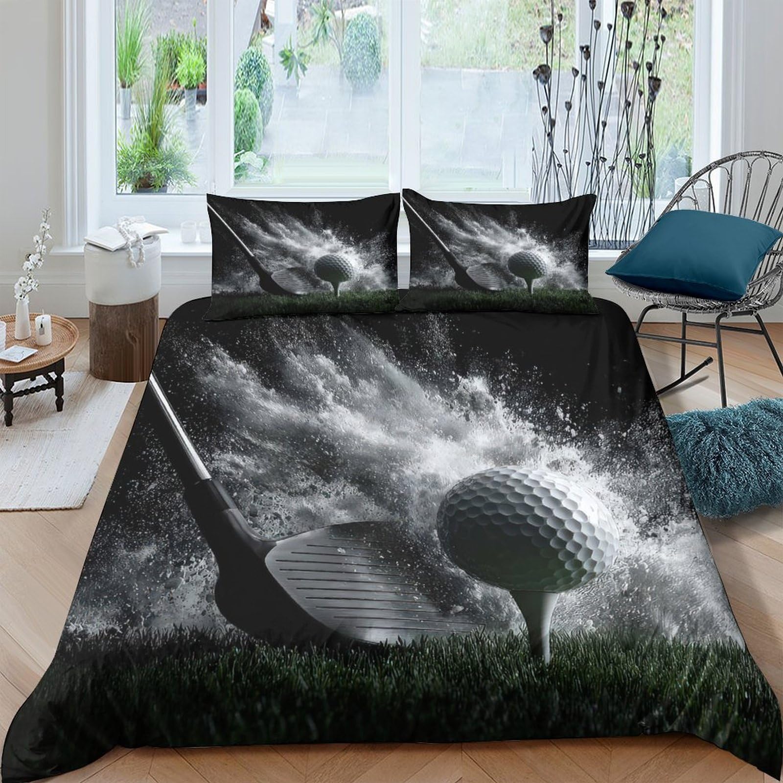 Ctjqhvkz Style-1 3D Printed Golf Swing Fitted Sheet Microfiber Black White Explosion Bed Sheet For Bedroom Dorm Mattress Protection Decor Single（135X200cm）
