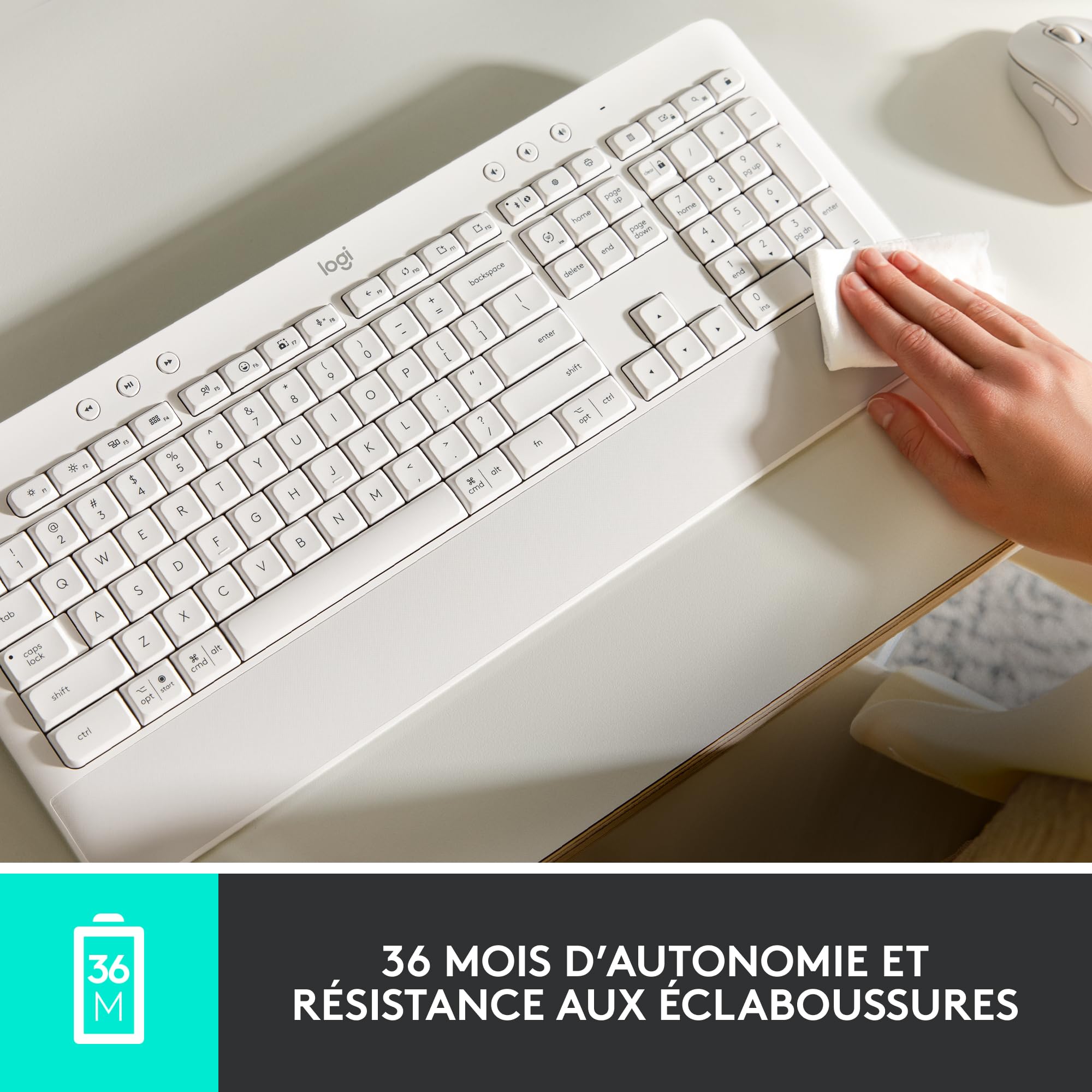 Logitech Signature K650, Clavier sans fil Ergonomique Entier avec Repose-Poignets, BLE Bluetooth, USB Logi Bolt, Touches Silencieuses Pavé Numérique, Compatible PC/Windows/Mac, AZERTY Français - Blanc