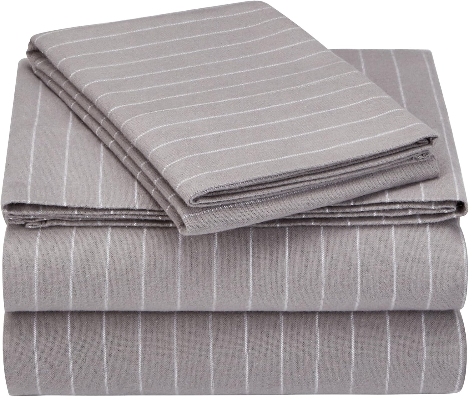 Amazon Brand – Pinzon 160-Gram Pinstripe Flannel Cotton Bed Sheet Set, Twin, Grey Pinstripe