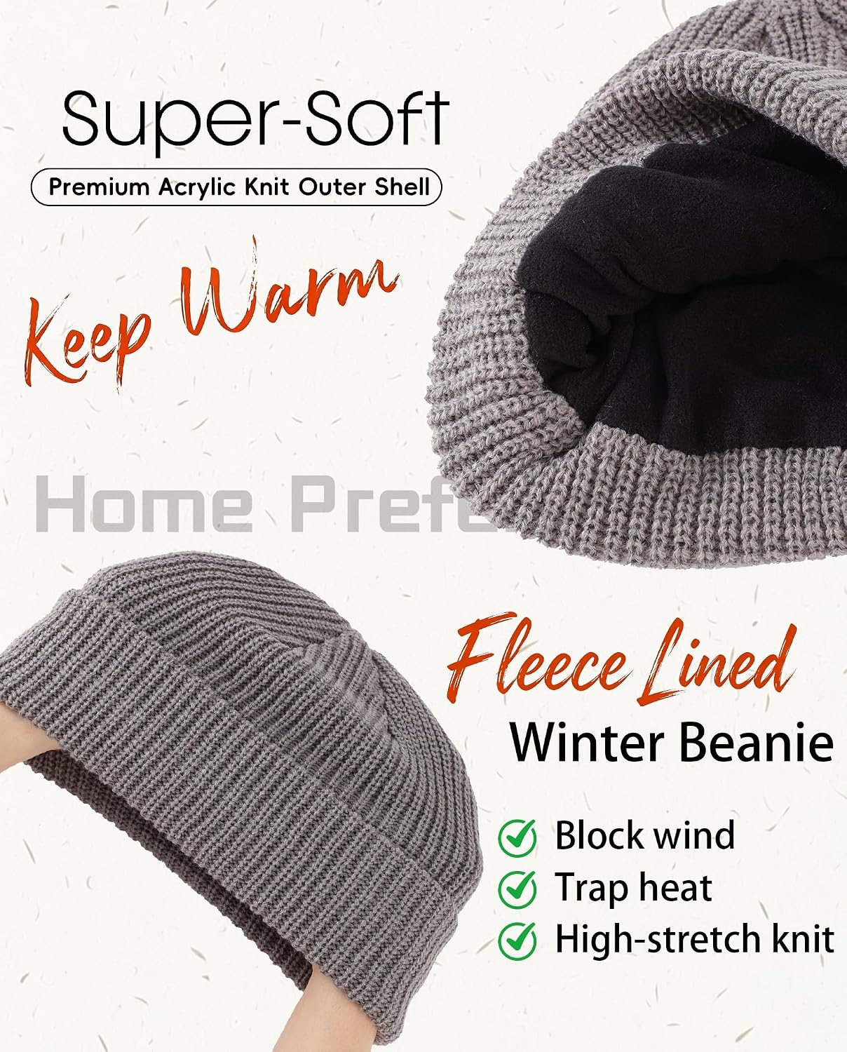 Home Prefer Reflective Beanie Hat Fleece Lined Winter Cap for Men Women image 4