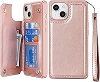 Vista 16 de iCoverCase Funda compatible con iPhone 14 Plus con tarjetero para mujer, bloqueo RFID en relieve, piel sintética con correa de muñeca de 6.7