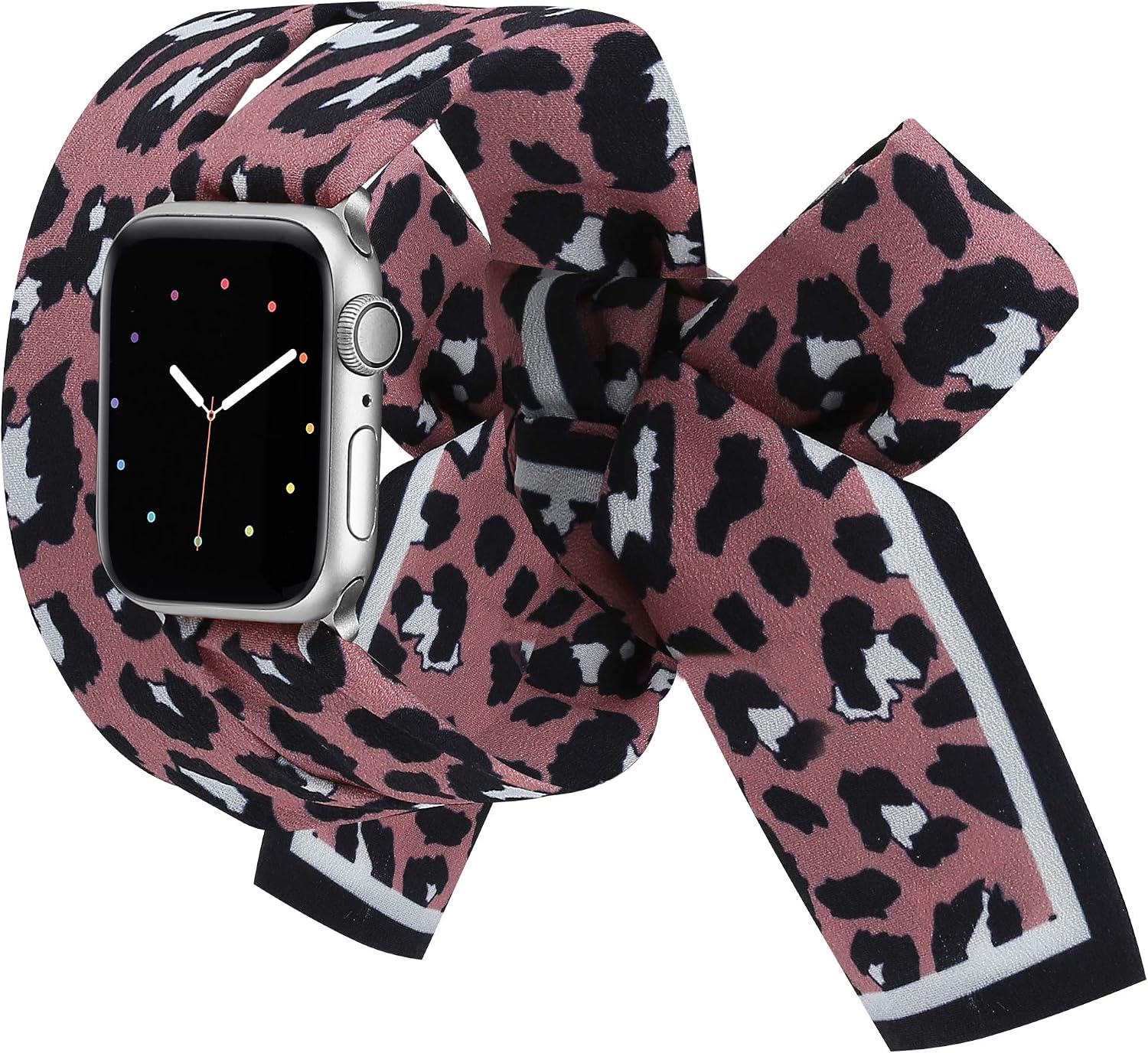 Wearlizer Compatible with Apple Watch Bands Scarf 42mm 44mm for iWatch Band Women Girls Fashion Scarf Replacement Wrist Strap for Apple Watch SE Series 6 5 4 3 2 1 - Pink Leopard