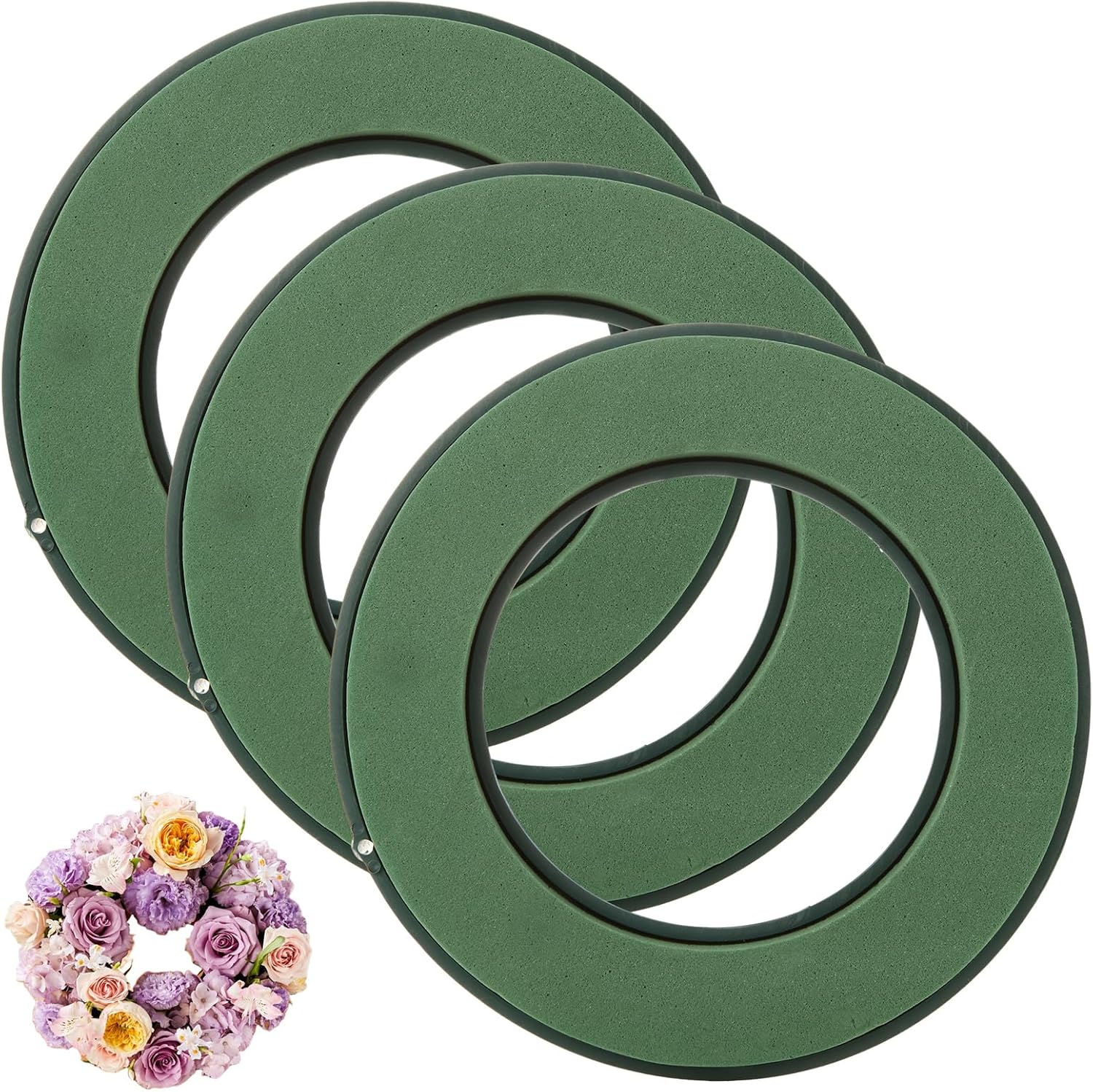 3Pcs Floral Foam Rings 12 Inch Round Floral Wet Foam Ring Foam Ring Flower Arrangement Kit for Florist Wedding Foam Decoration, Green