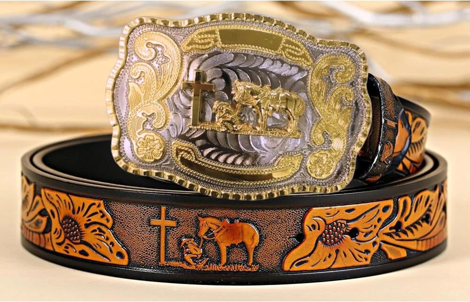 WMG Western Belt Buckles for men women - Praying Rodeo Cowboy Belt Buckle for Men Women - Fits Up to 2 Inch Belts