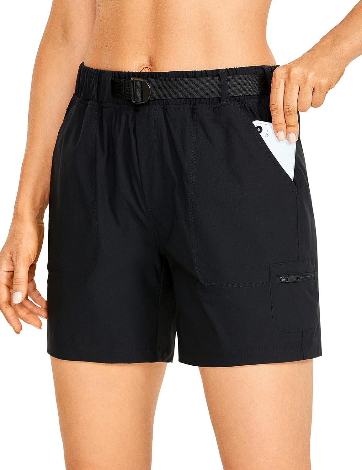 CRZ YOGA Women's Lightweight Cargo Hiking Shorts with Belt 6'' - Stretch Long Summer Athletic Outdoor Workout Shorts Pockets
