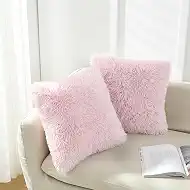 NordECO HOME Luxury Soft Faux Fur Fleece Cushion Cover Pillowcase Decorative Throw Pillows Covers,No Pillow Insert,22" x 22" Inch,Light Pink,2 Pack