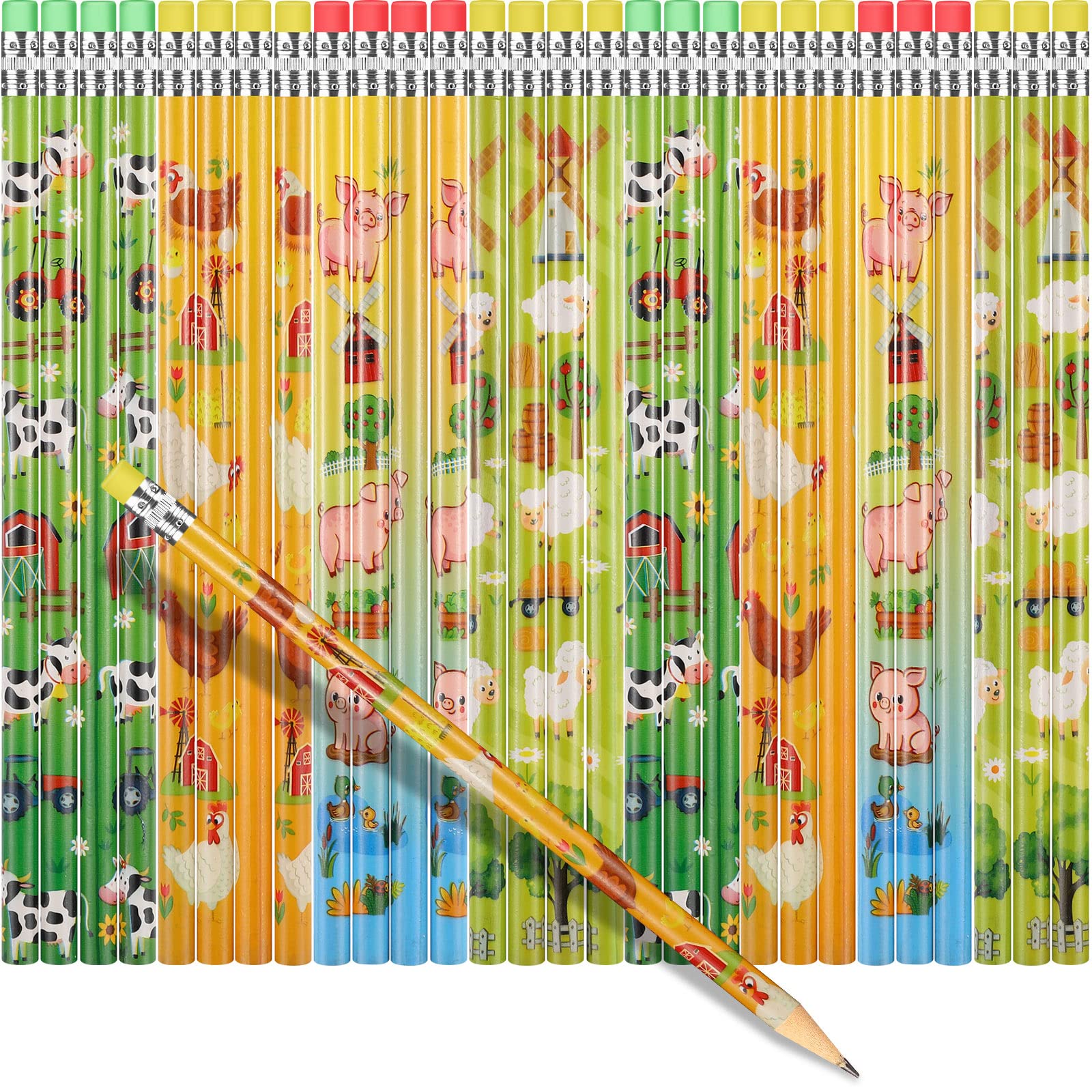 Fainne 72 Pieces Assorted Pencils for students with Eraser, Farm Animal Cute Sheep Pig Novelty Fun Wooden Pencils for Students Reward Prize Classroom