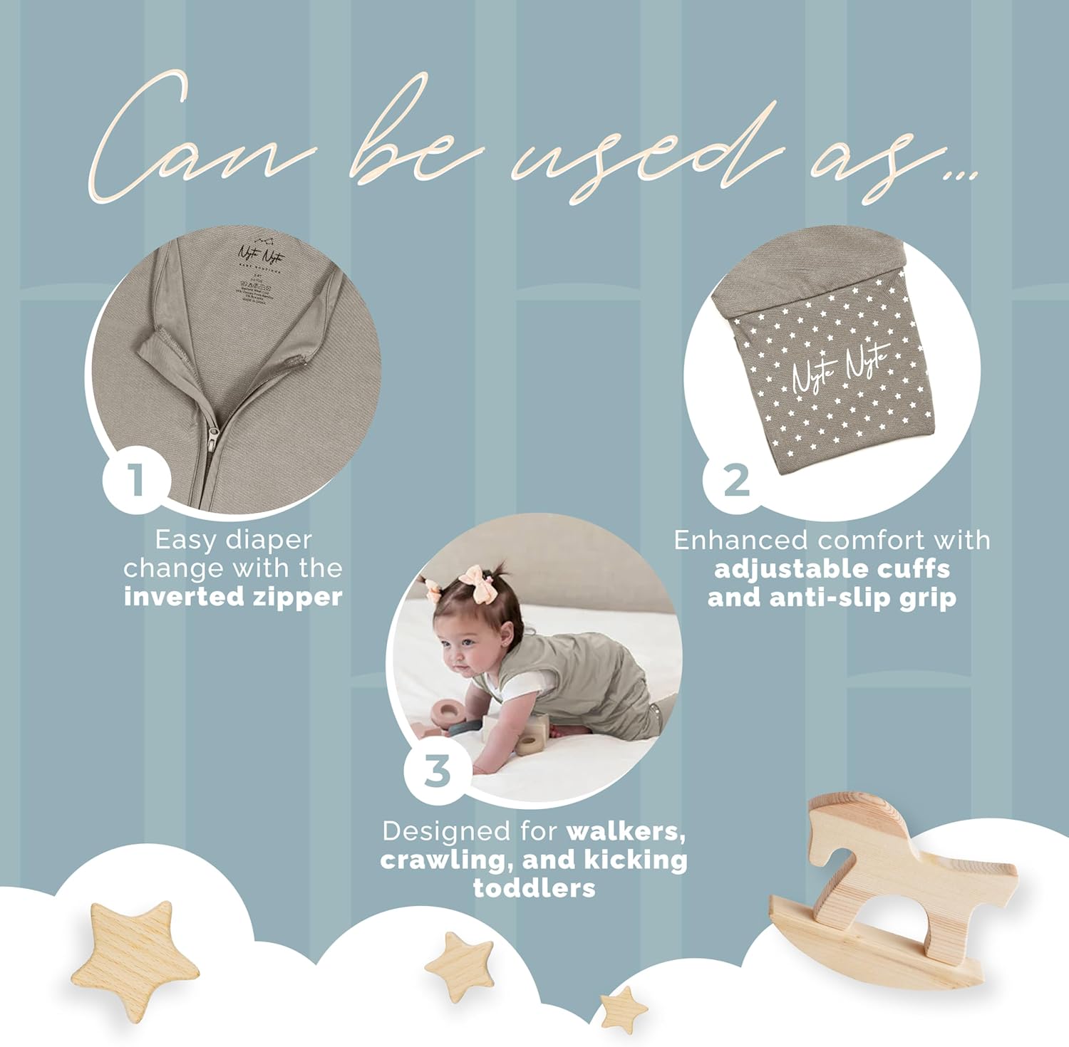 Nyte Nyte Baby - 0.5-TOG Taupe, 3 to 4T Sleeveless Sleep Sack, Baby & Toddler Sleeping Sack, Breathable Sleep Sack, Adjustable Feet Cuffs & Anti-Slip Grip