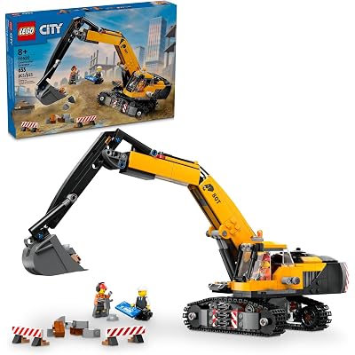 LEGO City Yellow Construction Excavator Toy Digger for Boys and Girls Ages 8 and Up, 3 Construction Worker Minifigures Included for Fun Pretend Play, Birthday for Kids, 60420