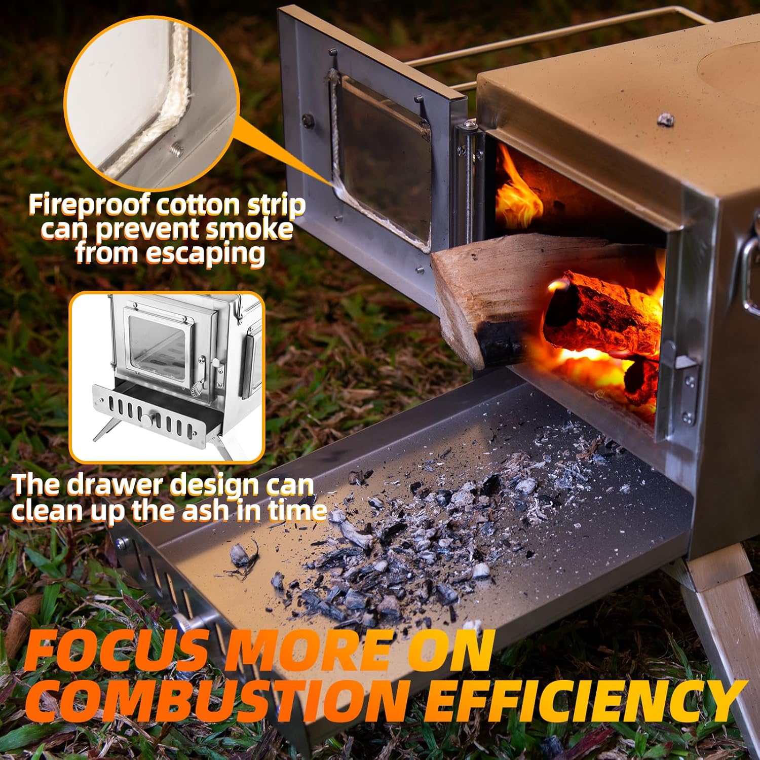 Hot Tent Stove, AVOFOREST 304 Stainless Wood Burning Stove, Portable Wood Stove with 6 Stainless Chimney Pipes for Outdoor Heating & Cooking, Ice Fishing, Hunting