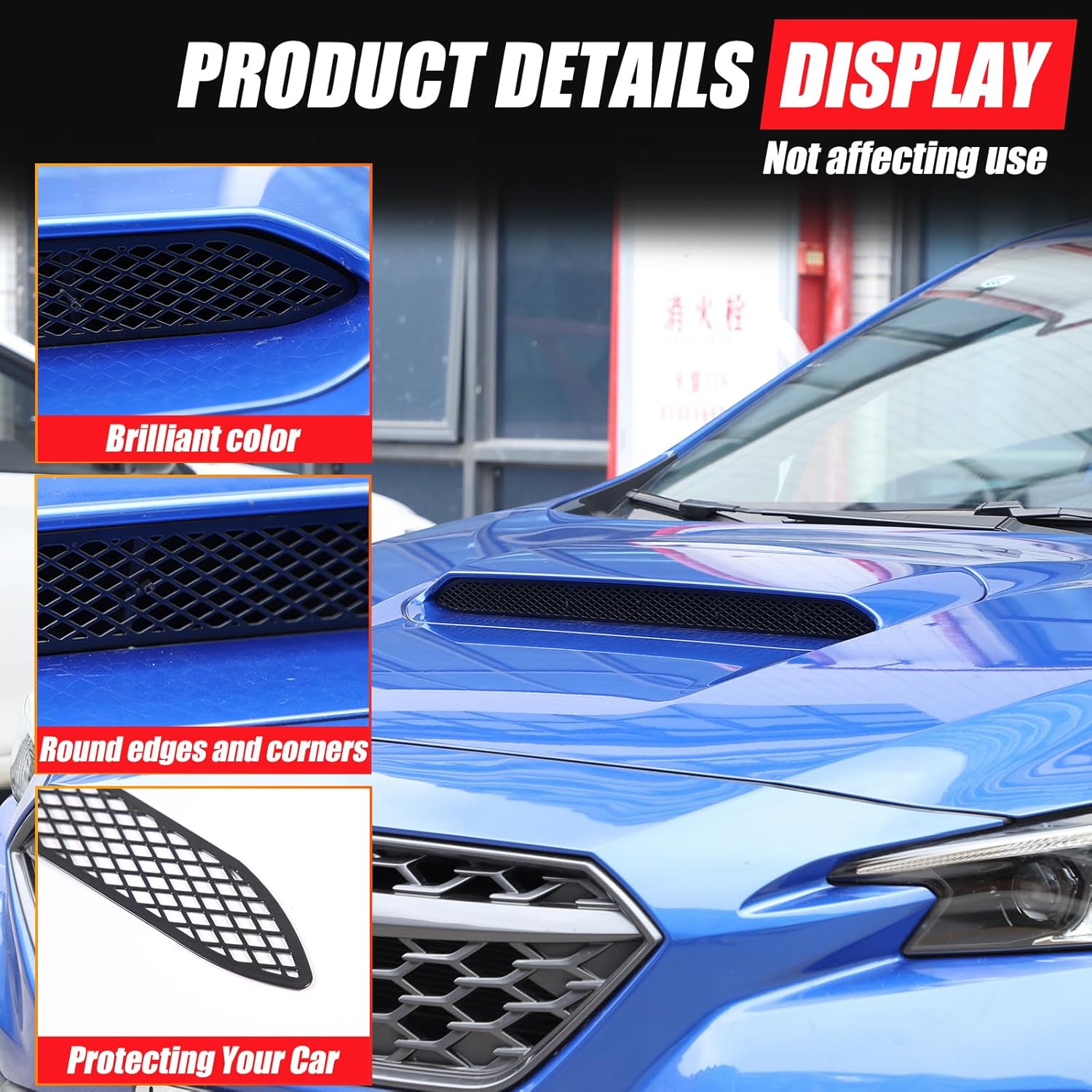 Front Hood Air Intake Protection Suitable for WRX 2022 2023 Stainless Steel Engine Hood Bonnet Trim Net Vent Accessories (Black)