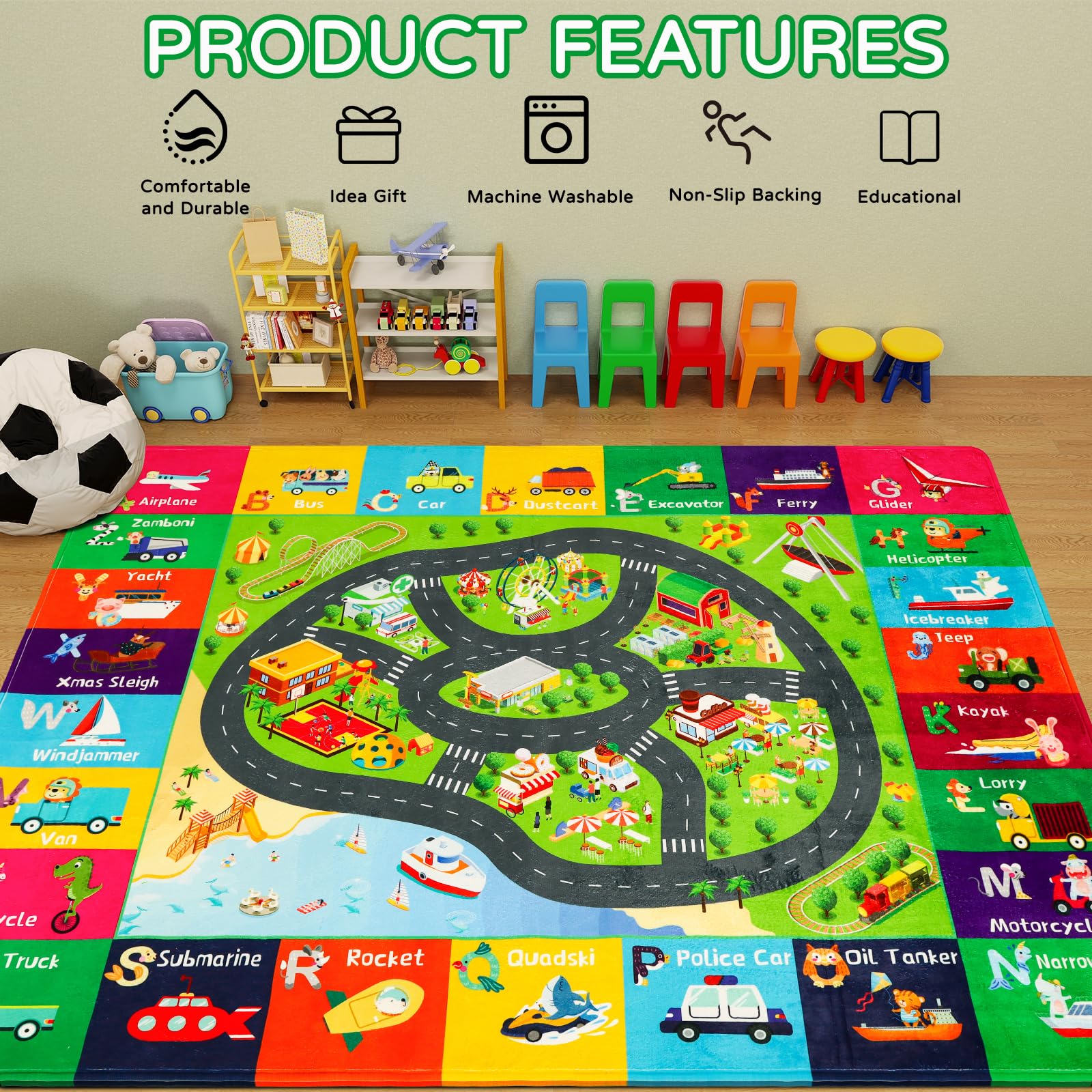 AKASISRUG Kids Rugs Traffic Road Carpet Play Rug 59