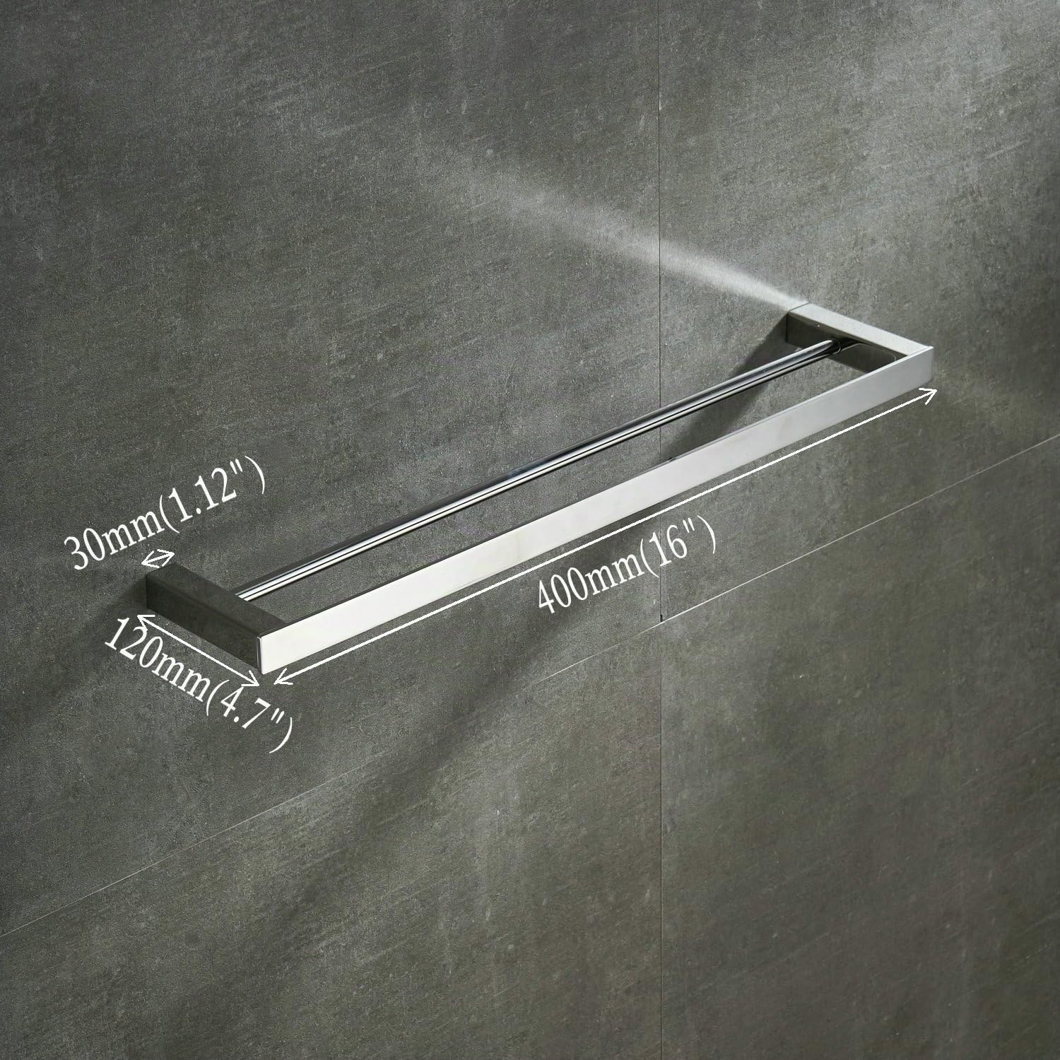Beelee - Doppia barra portasciugamani da parete, 40 cm, cromata lucida, acciaio inox, BA8502C-40