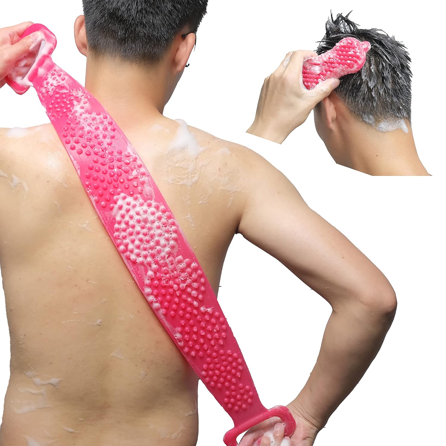 Silicone Back Scrubber and Hair Scalp Massager Shampoo Brush for Shower, Easy to Clean - Exfoliating Improve Your Circulation,Lathers Well - Gentle Massage Nodes for Men & Women (pink) : Beauty & Personal Care