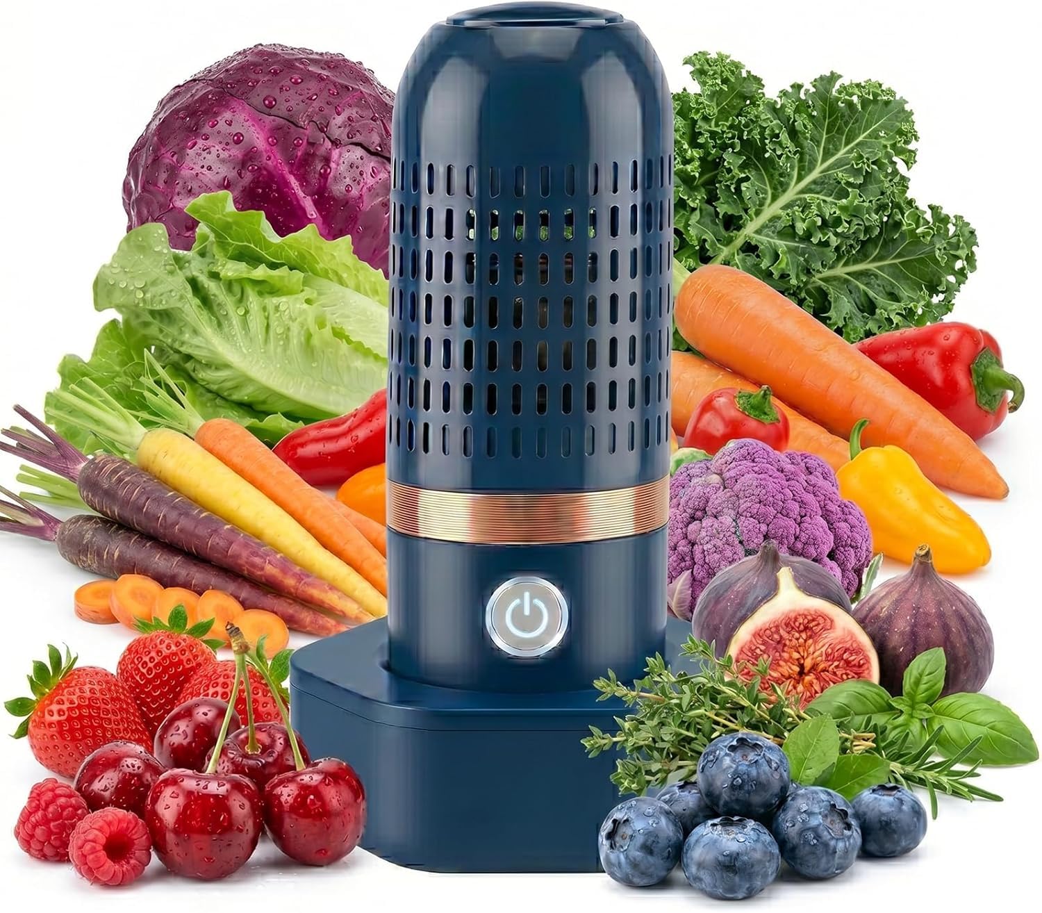 Tragbare Obst- und Gemüsereinigungsmaschine, IPX7 wasserdichtes Obstreinigungsgerät, kabelloser Ladegemüse-Reiniger, Waschmaschine für Obst, Gemüse, Fleisch und Küchenutensilien (Blau)