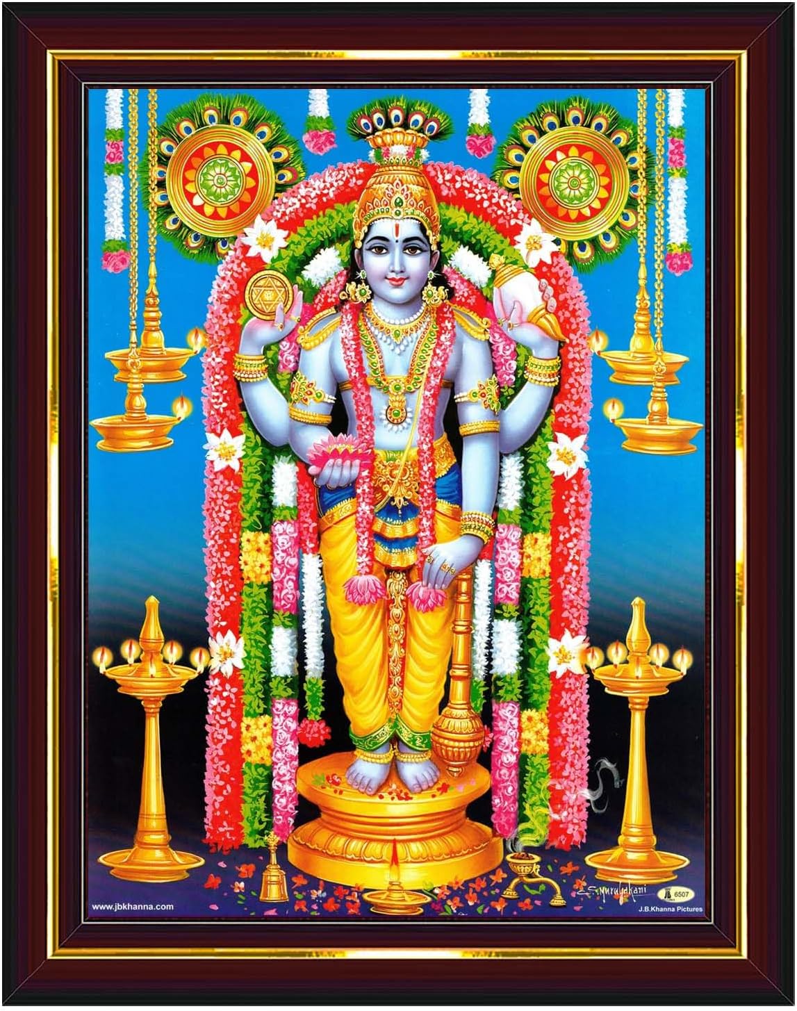 Lord Guruvayurappan Guruvayoorappan Wall Painting Framed Home Decor (Wood,Acrylic,Brown,Big Size,10x12 Inch) B579M