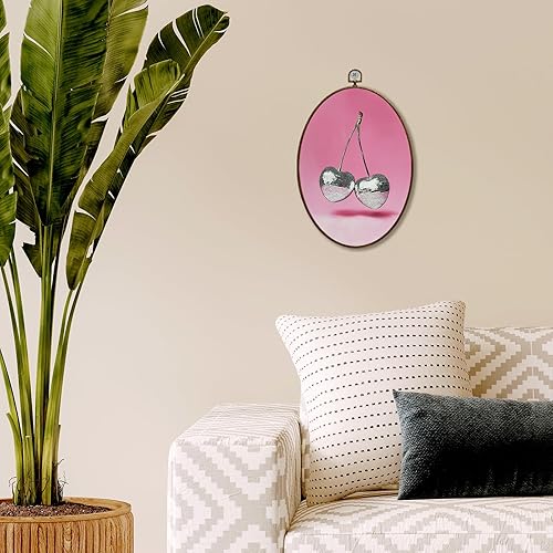 Miniatura 4 de JQF Decoración de pared ovalada de cereza disco retro a la moda, arte de pared en lienzo ovalado para el día de San Valentín, decoración enmarcada