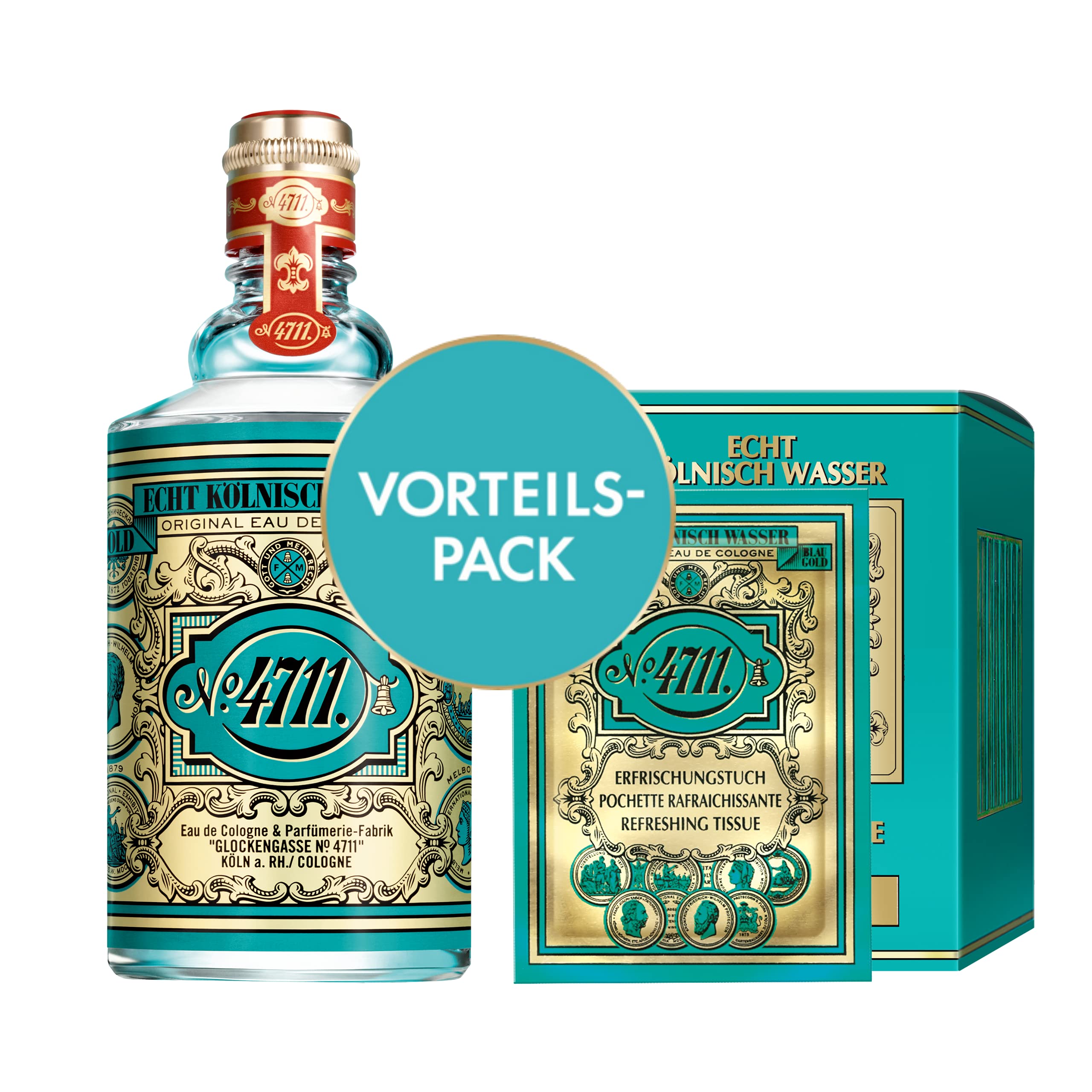 4711® Echt Kölnisch Wasser I VORTEILSPACK I Eau de Cologne 100ml Molanusflasche und 10 Stück Erfrischungstücher