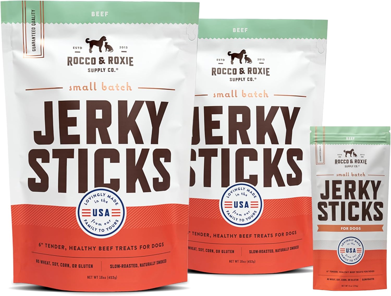 Rocco & Roxie Beef Jerky Sticks Treats for Dogs Bundle + Free 6oz Beef Jerky Sticks for Dogs
