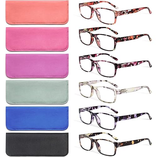 BLS BLUES Reading Glasses for Women/Men Blue Light Blocking, Fashion Readers Anti Eye Strain/Migraine Eyeglasses 6 Packs/Case