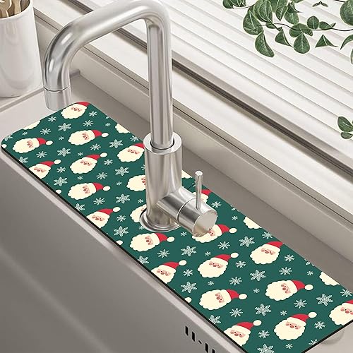Christmas Kitchen Sink Splash Guard Mat Santa Claus and Snowflakes Sink Splash G