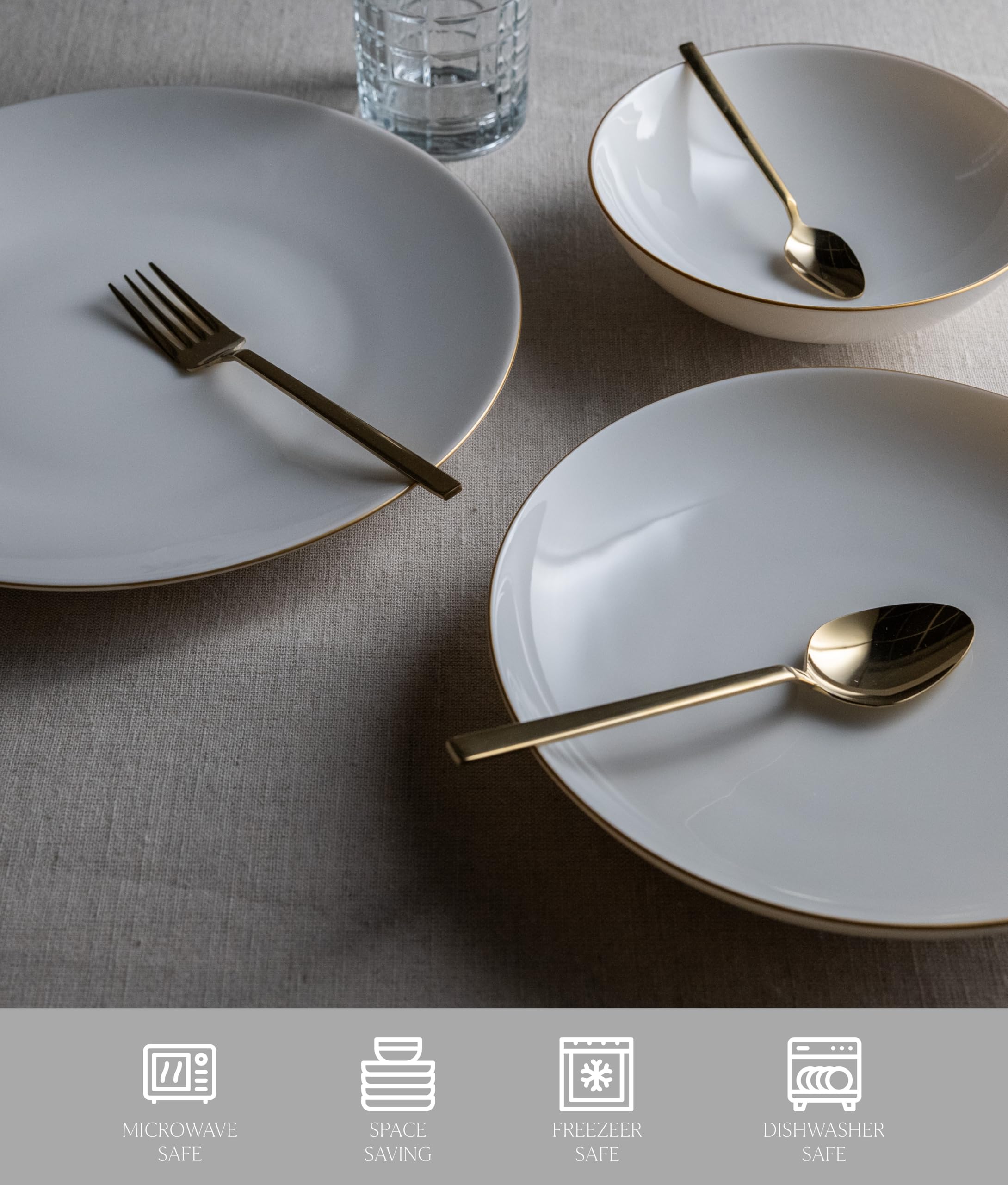 Vajilla Güral Porselen Atina Dinner Oro - 18 piezas para 6 personas -Vajilla Completa de Porcelana Blanca