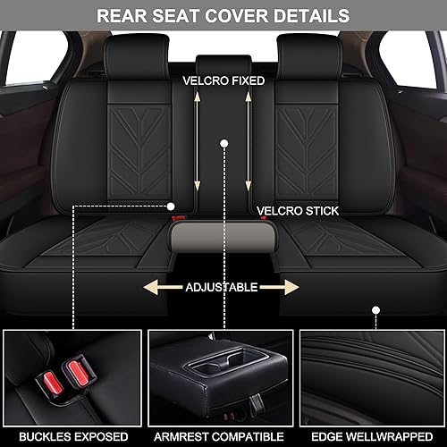 Vista 58 de Fundas de asiento de automóvil para Chevrolet/Chevy Trailblazer 2021-2023 2024: fundas de asiento delantero, impermeables, de piel sintética, negro