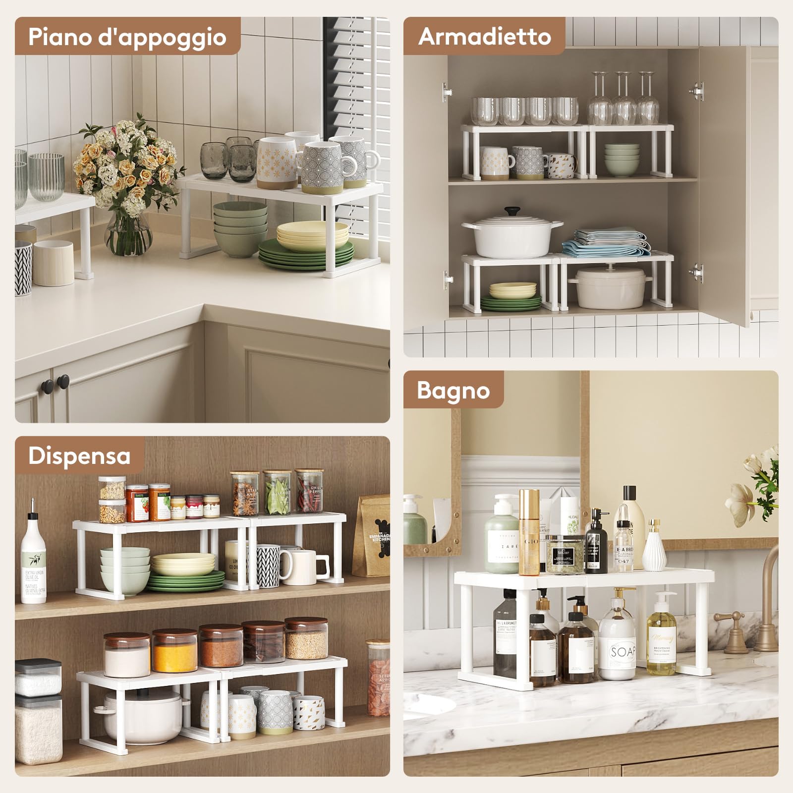 Lifewit Set di 2 portaspezie, organizer da cucina, scaffale per armadio, espandibile, multifunzionale, da cucina, piano di lavoro, armadio, scaffale, bianco
