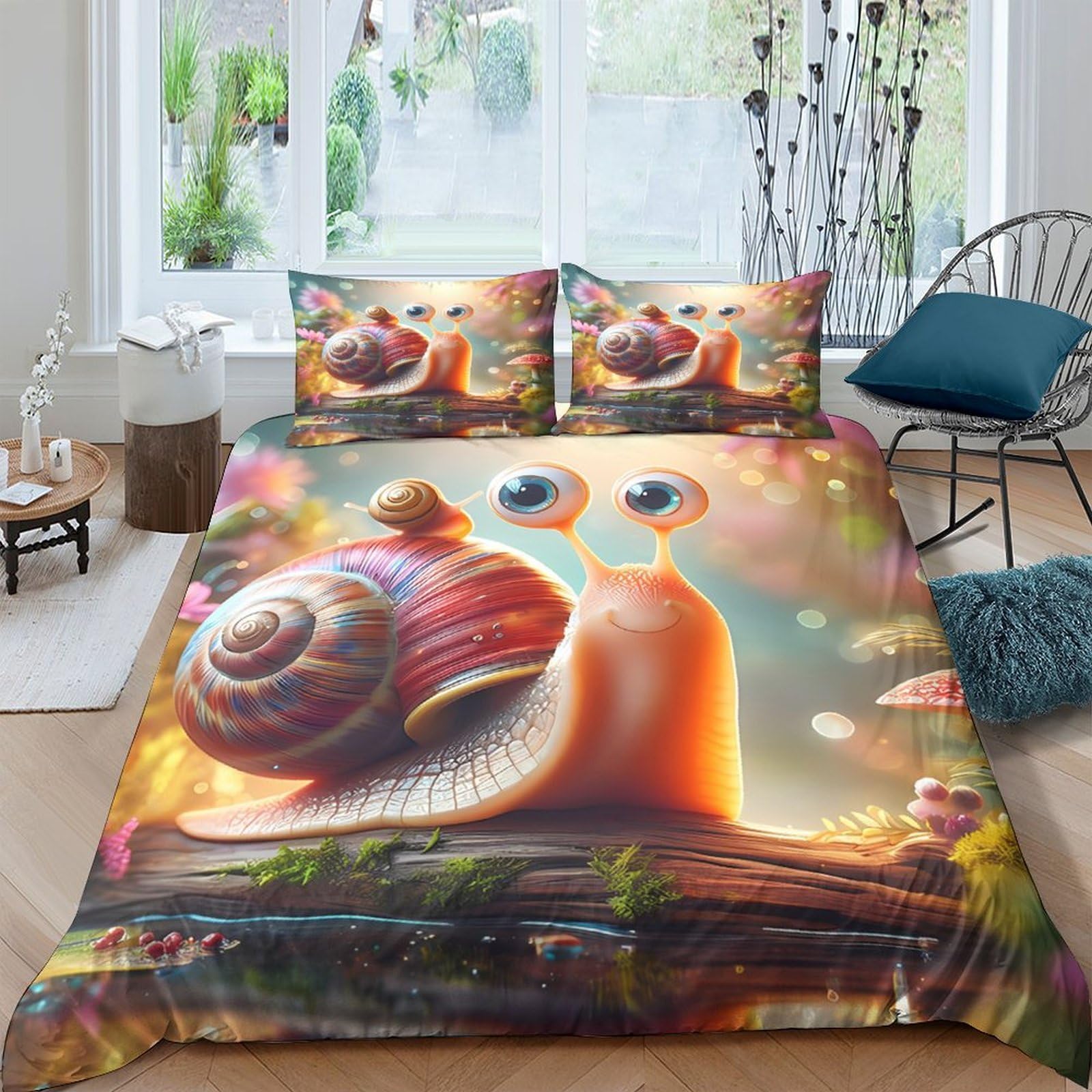 Ctjqhvkz Style-10 3D Printed Cute Snail Fitted Sheet Microfiber Colourful Cartoon Art Bed Sheet For Bedroom Dorm Mattress Protection Decor Single（135X200cm）