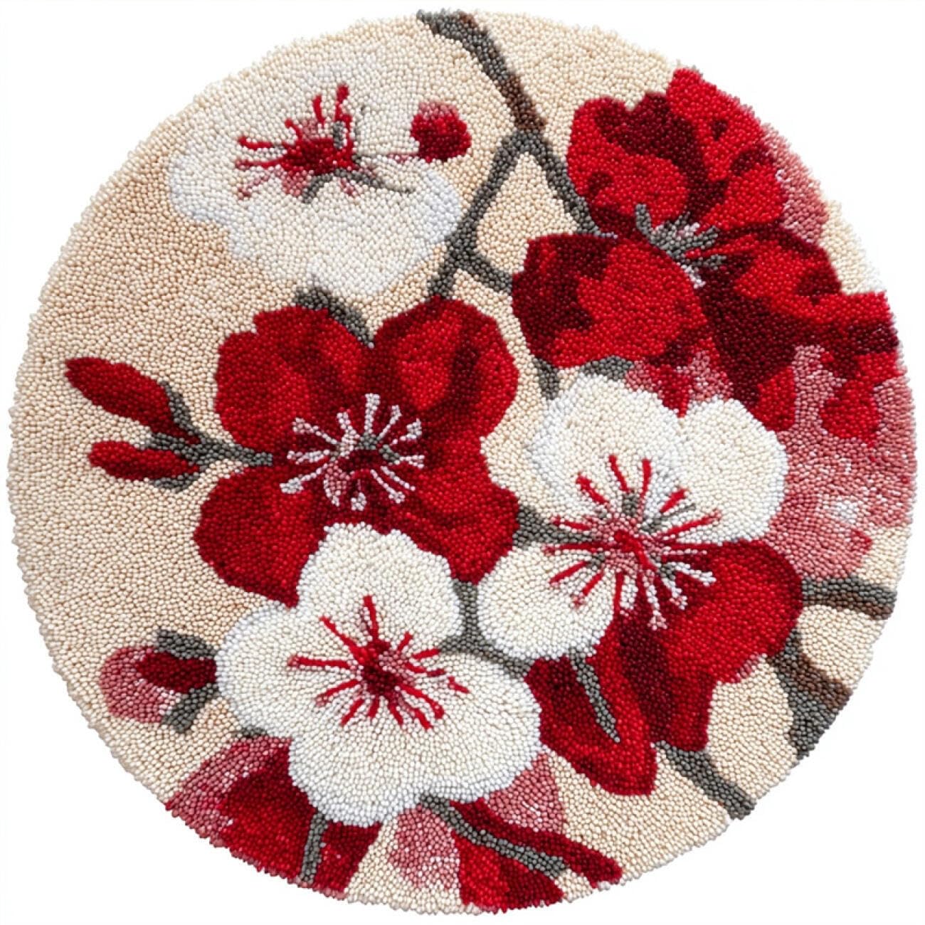 Kitquiver Rug Latch Hook Craft Kits Red Peach Blossoms 80x80cm
