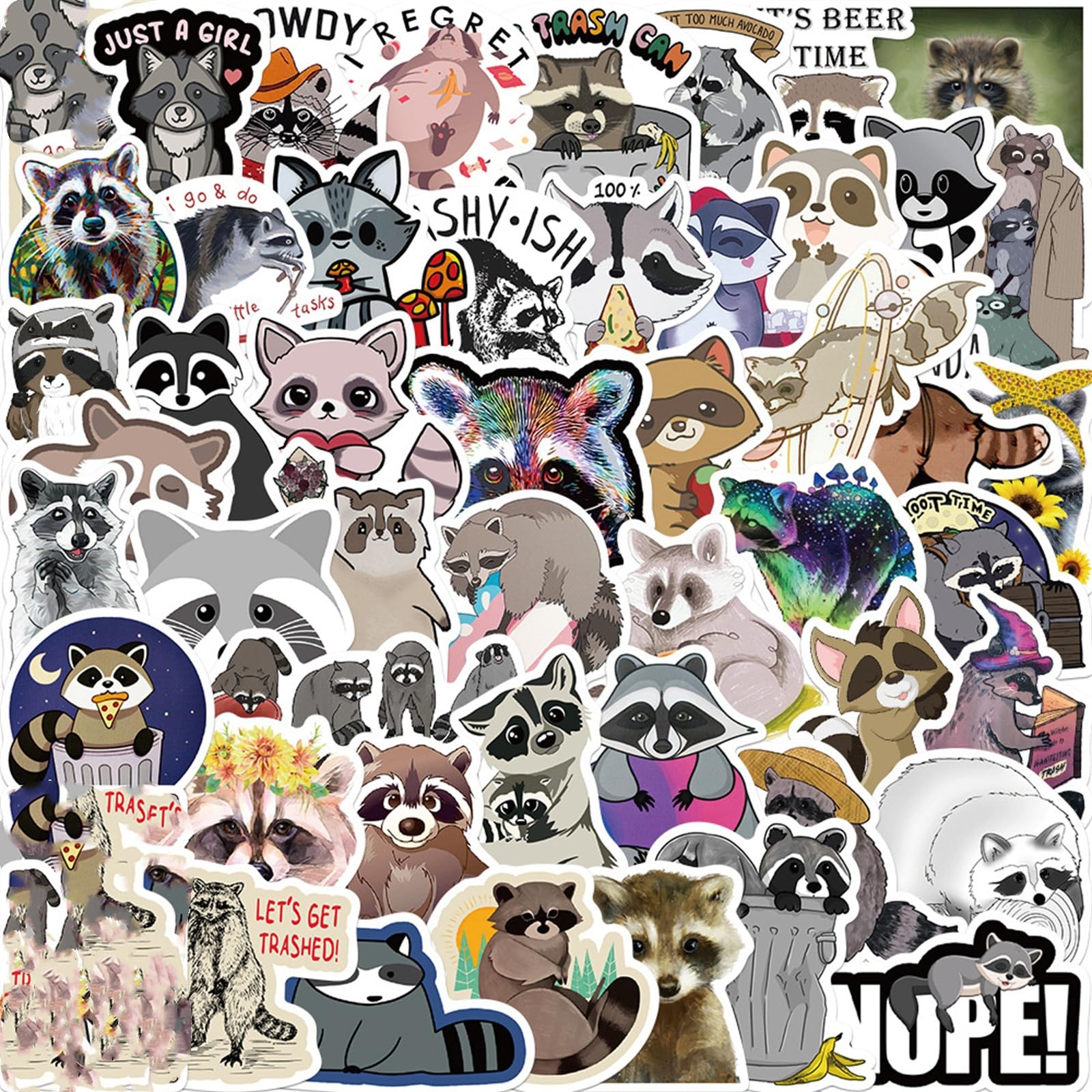 50Pcs Kawaii Stickers, Cartoon Raccoon Cute Stickers Pack Kids Waterproof Aesthetic Vinyl Stickers, Skateboard for Teens Girls Kids (Cartoon Raccoon004)