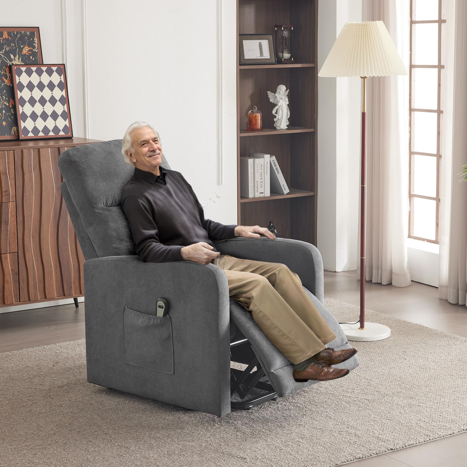 Fauteuil Releveur Relax, Fauteuil de Relaxation, Inclinaison Réglable et Repose-Pieds Télécommande (Gris foncé)