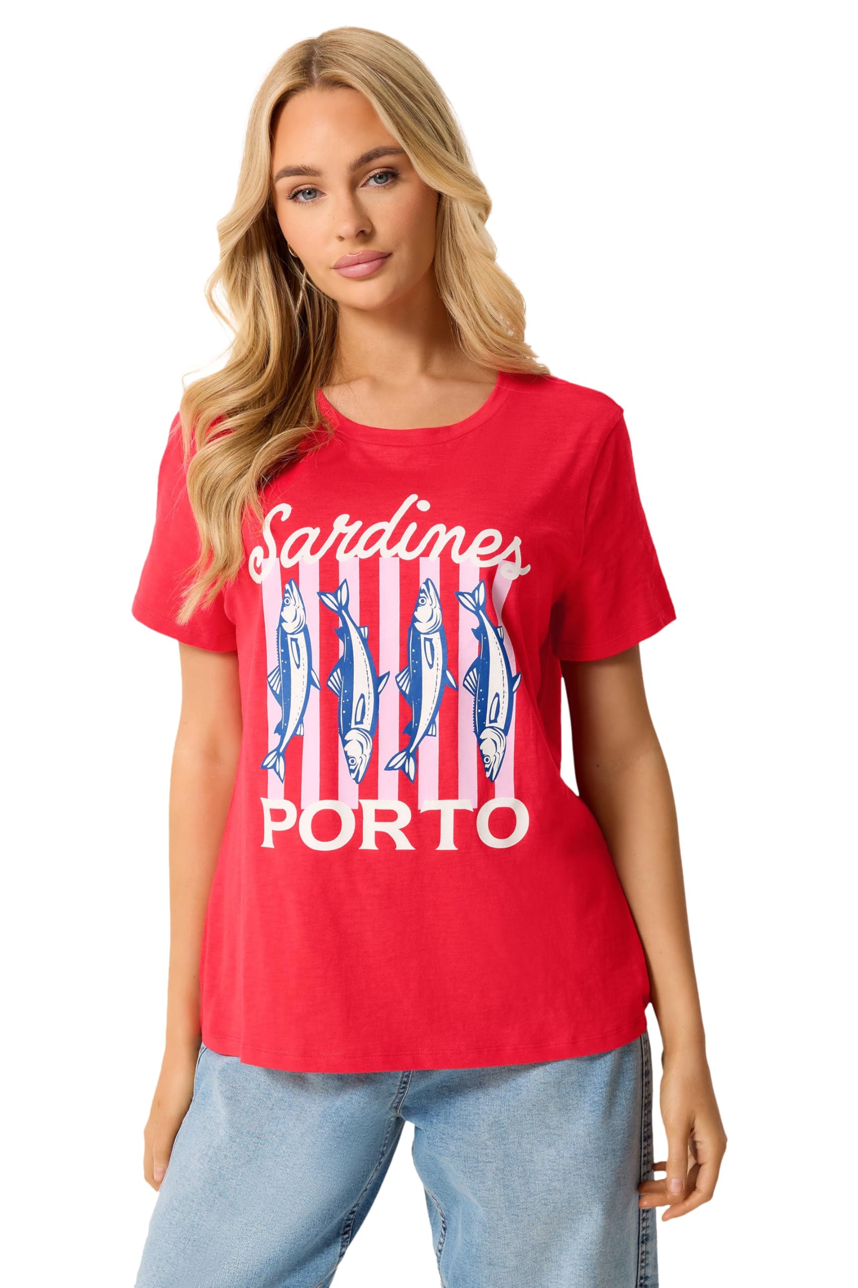 M&Co Women's Red Graphic Print Cotton T-Shirt In | Size: 14